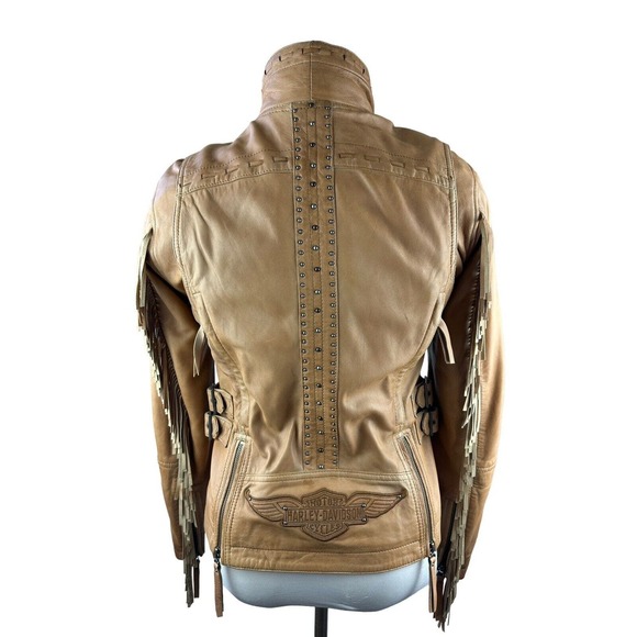 *Flawed Harley Davidson Women's Calamity Fringe Leather Jacket Brown Medium - Picture 16 of 16